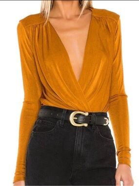 Free People Turnt Deep Plung Neckline w/Draped Front Sexy Glam Party Bodysuit-M